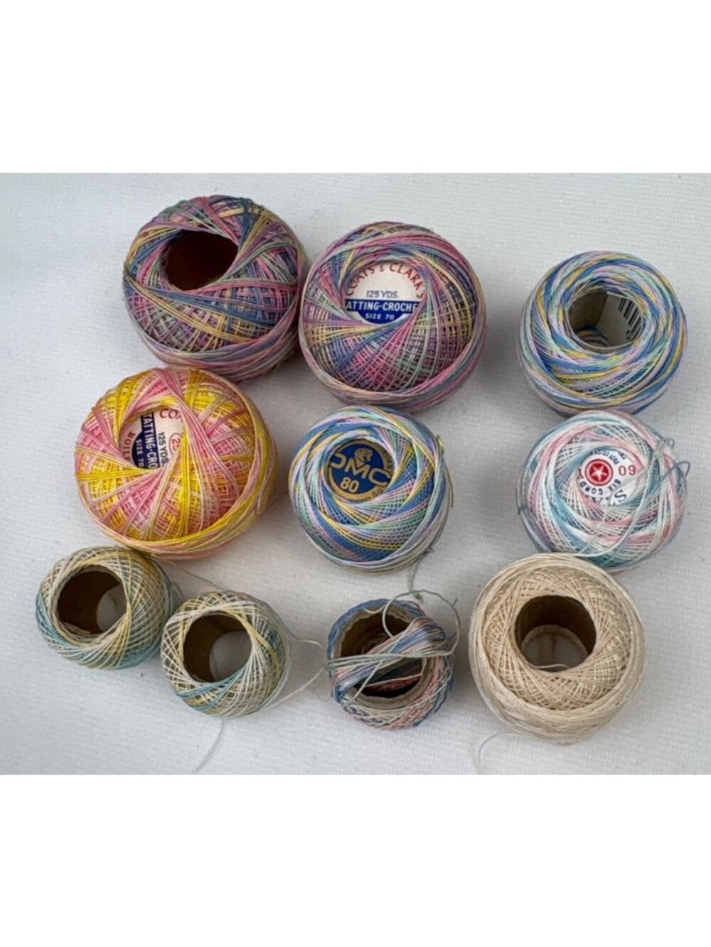 Multicolor Crochet & Tatting Thread Lot Coats & Clark DMC Size 70/80 Vtg